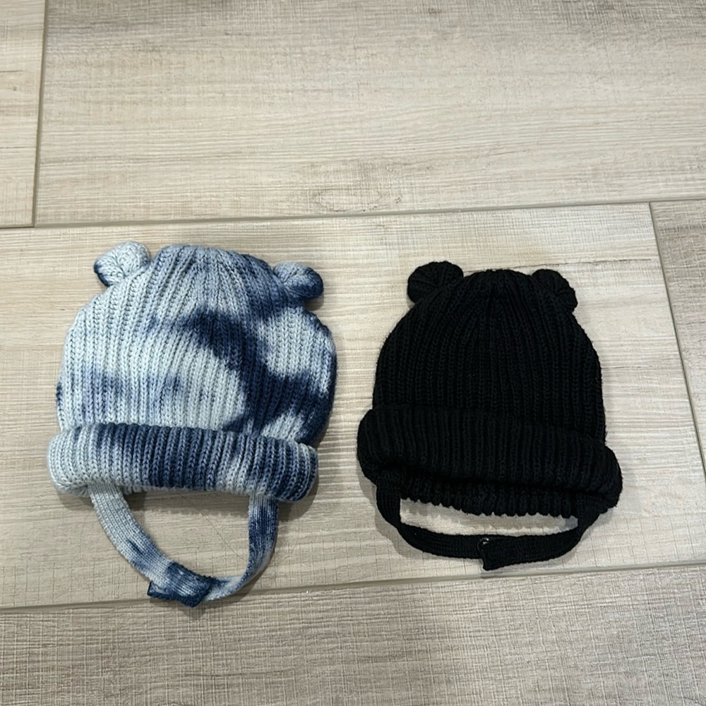 GAP Kids Tie-Dye Blue & Black Knit Bear Ear Hats